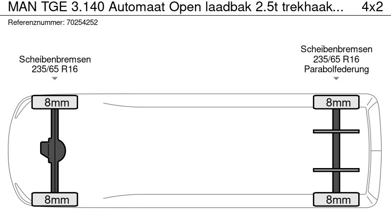 Nov Dostavno vozilo s kesonom MAN TGE 3.140 Automaat Open laadbak 2.5t trekhaak Dubbel Cabine Airco Cruise Pritsche Pickup Airco Dubbel cabine Trekhaak Cruise control: slika 19